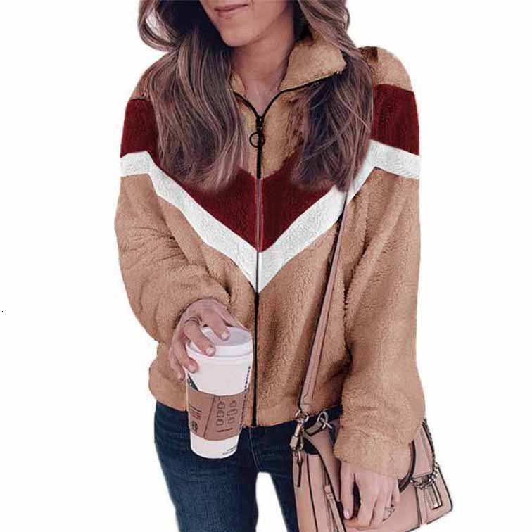 Womens 2021 autumn winter new plush sweater zipper cardigan contrast coat 210414