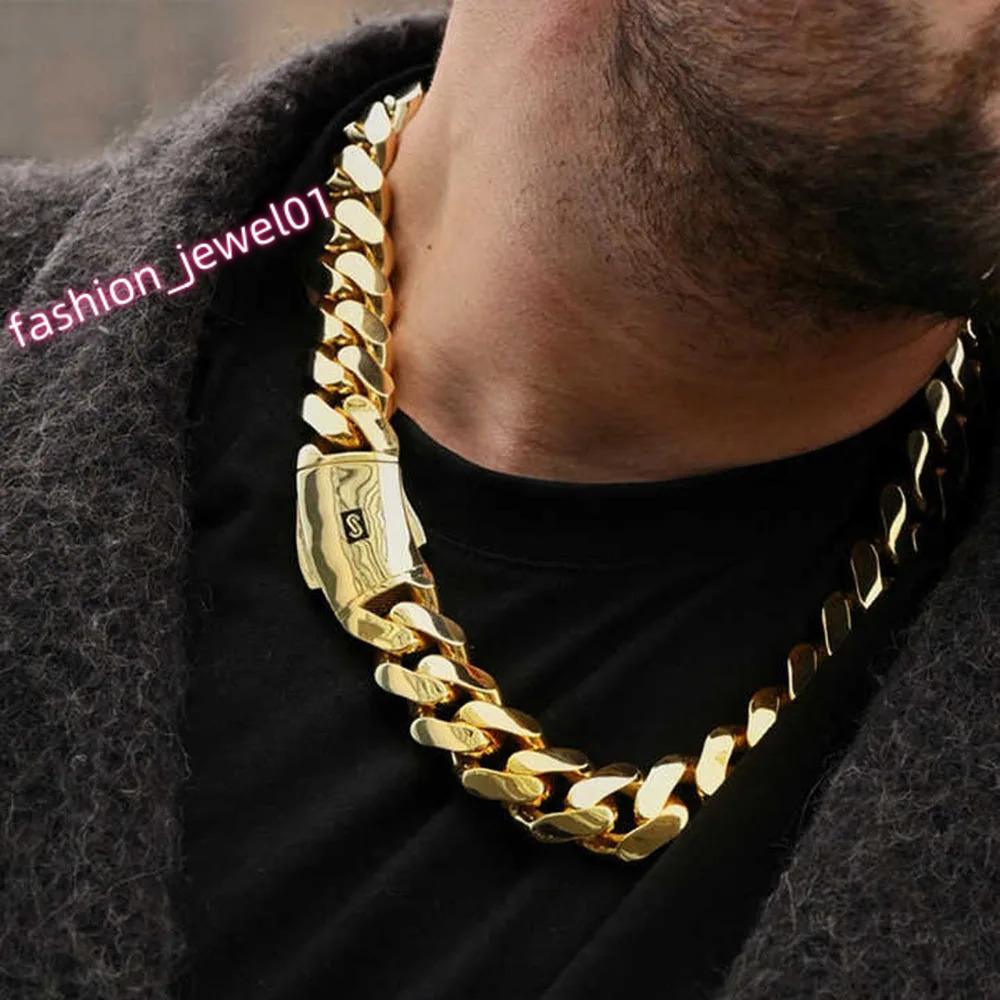 Hip Hop Jewelry 20mm 14K Gold Plated Monaco Chain Classic Pave Lock Choker Heavy Miami Cuban Link Chain Mens Necklace