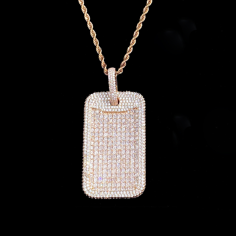Hip Hop Full 5A Zircons Square Pendant Necklace 18K Real Gold Plated With Rope Chain Mens Rap Jewelry