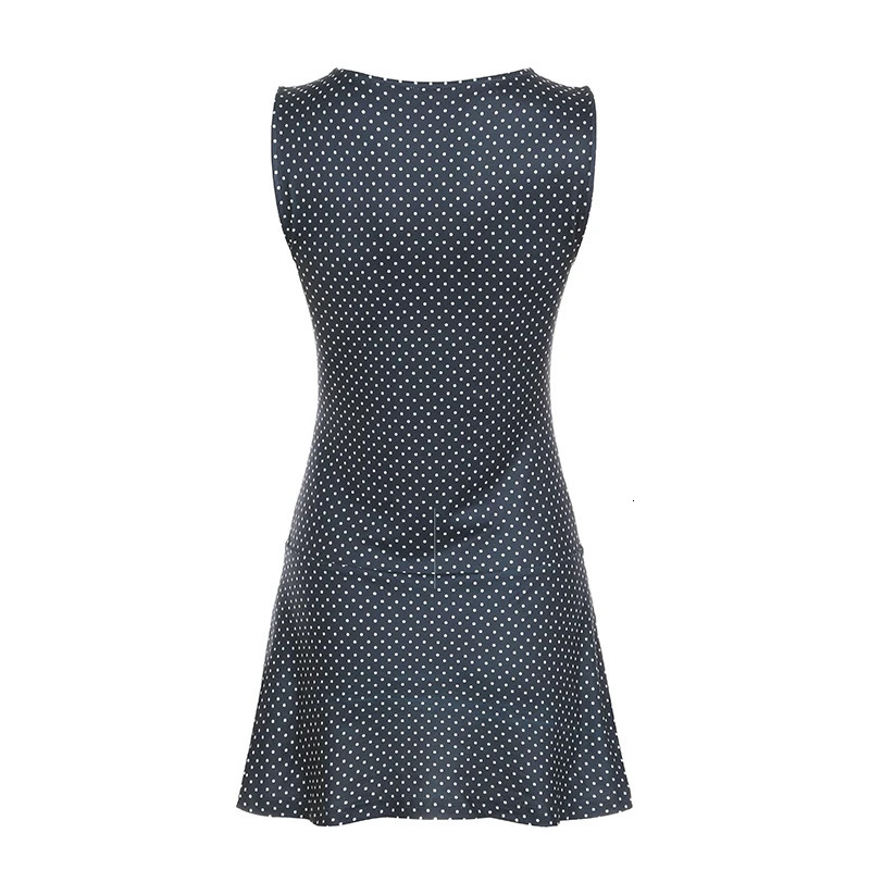Sleeveless short dot printed womens dress slim fit elegant simple office fashion clothing 250414