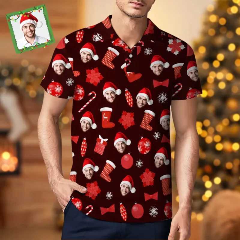 Christmas custom photo polo shirt mens clothing custom holiday party Christmas gift polo shirt personalized picture Y2k shirt W250414