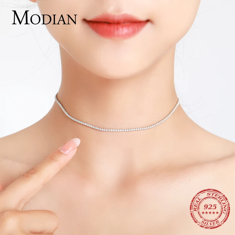 Modian Classic Full Clear CZ Necklace Solid 925 Sterling Silver Sparkling Choker Necklaces For Women Statement Jewelry 250407
