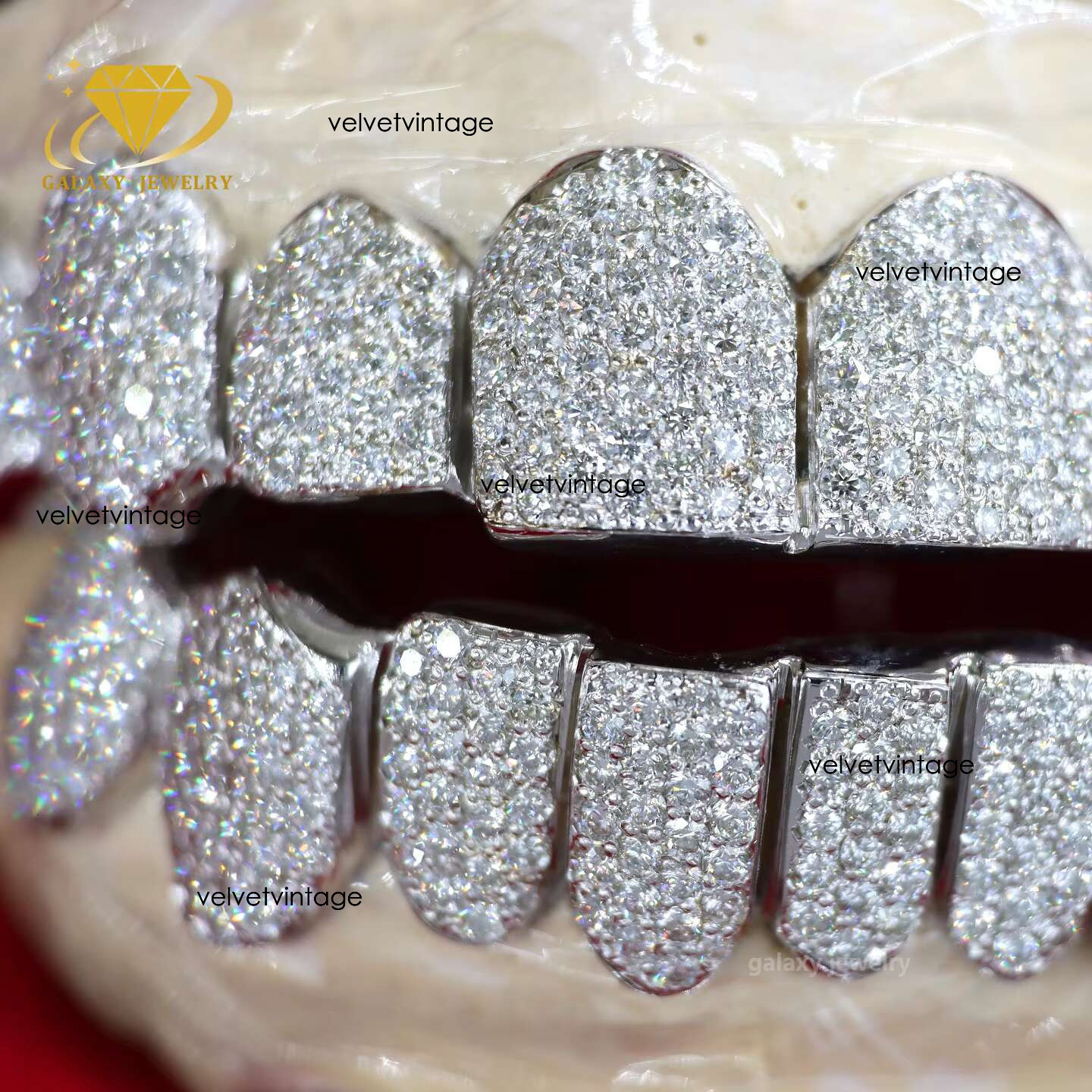 Perm cutting with honeycomb inlaid silver teeth Hiphop, chilled VVS silica grill for each tooth
