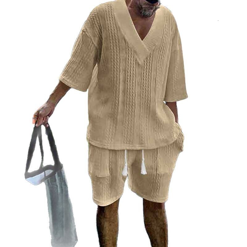 2025 New Sports and Leisure Jacquard Set for Summer Seaside Oversized Loose Men's Wear