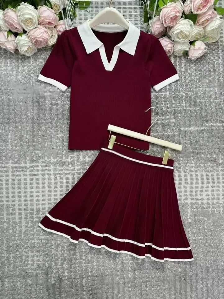 REALEFT 2025 New Summer 2-piece Womens Set with Collar Short Sve Top and Folded Sexy Mini Skiing ClothesXJ250414