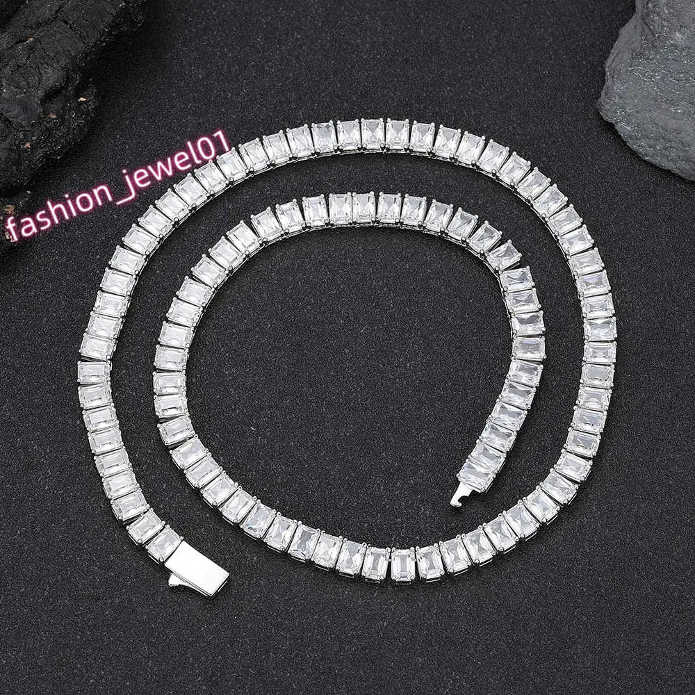 Hip Hop Iced Out Tennis Chain Necklace New Brass CZ 6mm Bling Rectangular Zircon Tennis Necklace Men Womens Free Laser