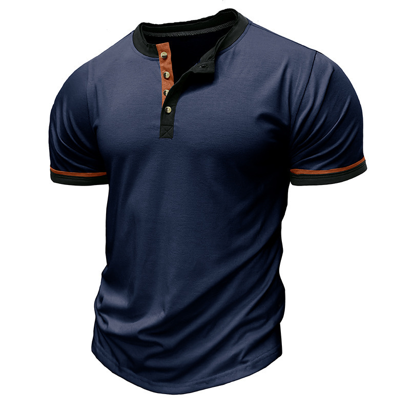 2023 Mens Short Sleeve T-shirt Sports Fitness Mens Outdoor Henley Shirt Bottom Top