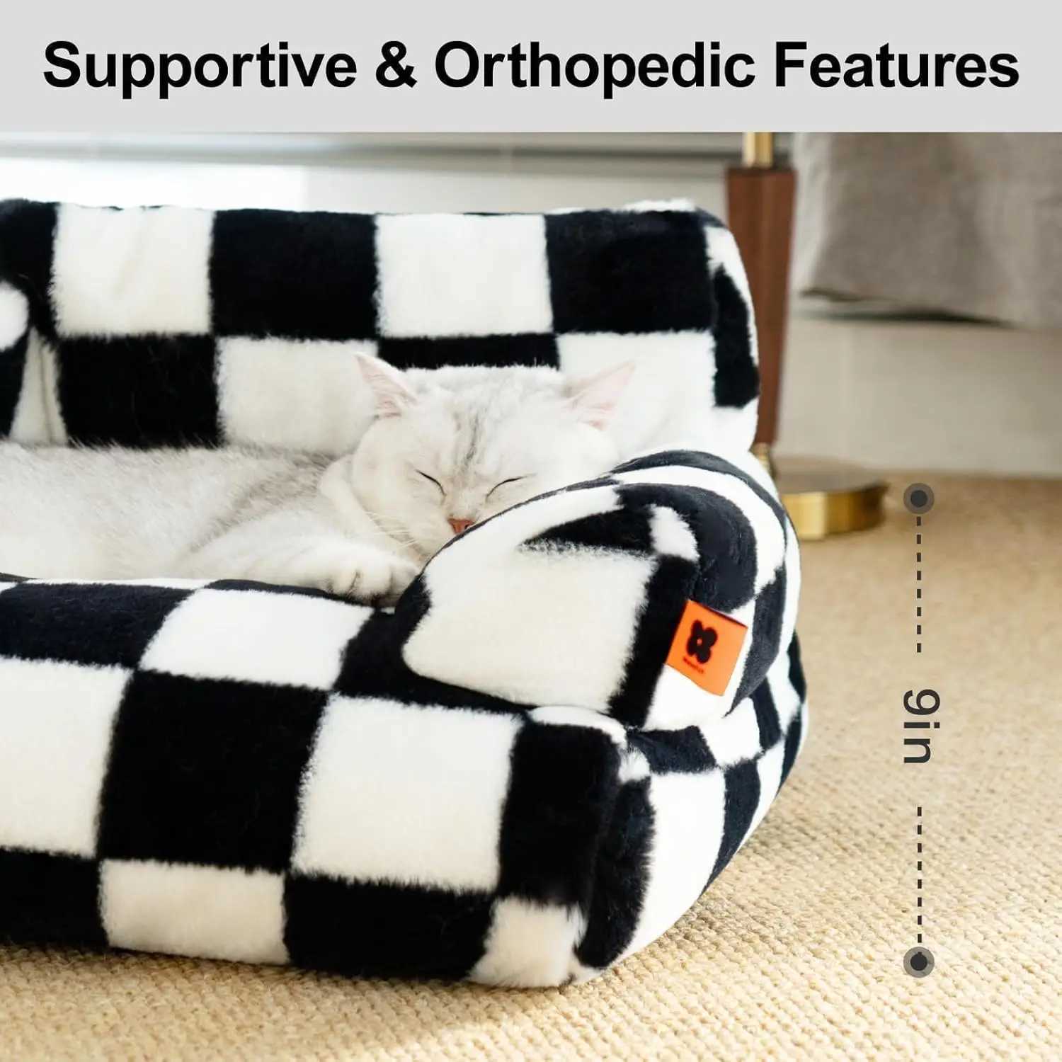 Mewoofun pet sofa bed 26 19 13 inches washable cat bed suitable for medium-sized and small dogs cats up to 25 pounds fluffy cat sofa black and white X