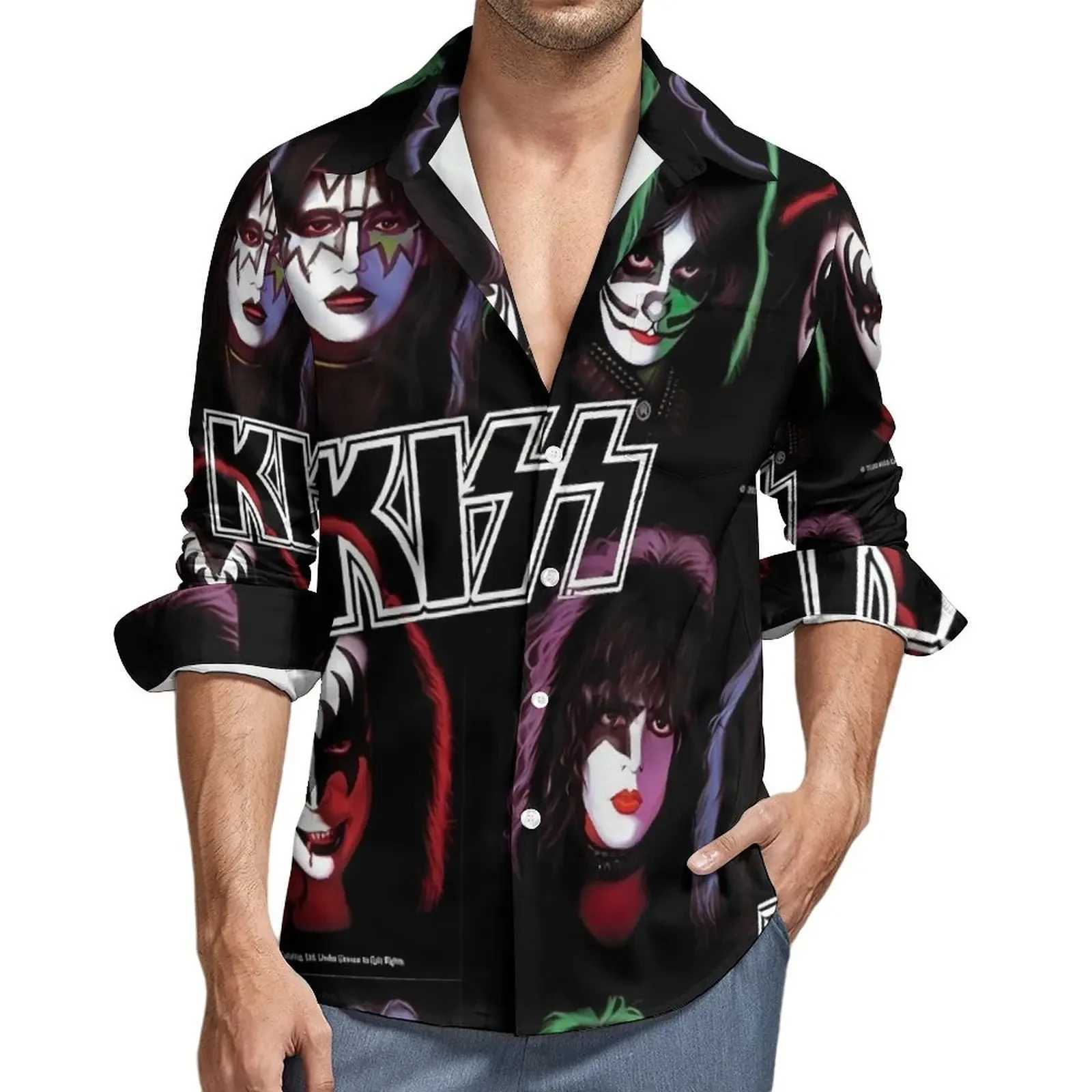 Kiss Band 3D printed lapel mens shirt/womens casual fashion long sleeved shirt button down streetwear oversized unisex clothing W250414