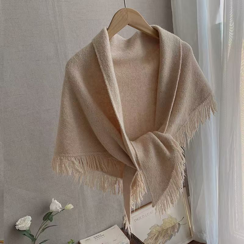 T471 high-grade tassel wool knitted shawl autumn and winter warm cardigan triangle scarf new thick soft female scarf