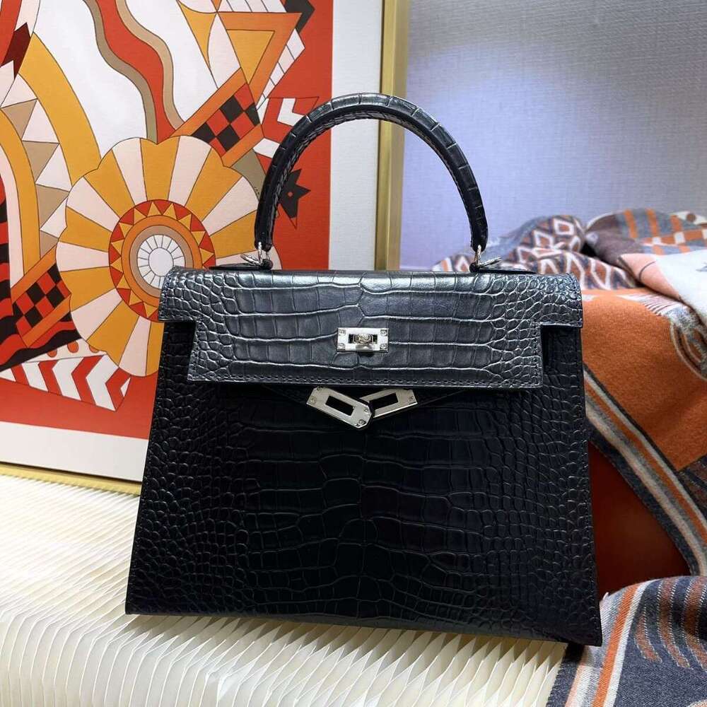 Women's Bags Top layer cowhide Kelly crocodile pattern high-end classic women's new handbag crossbody commuting bag