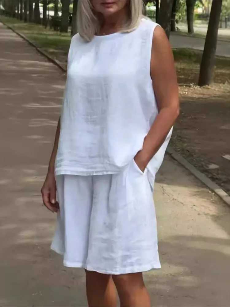 Womens Cotton O-neck Strapless Casual Set Summer Solid Womens Ele Casual Two Piece Set New Womens WearXJ250414