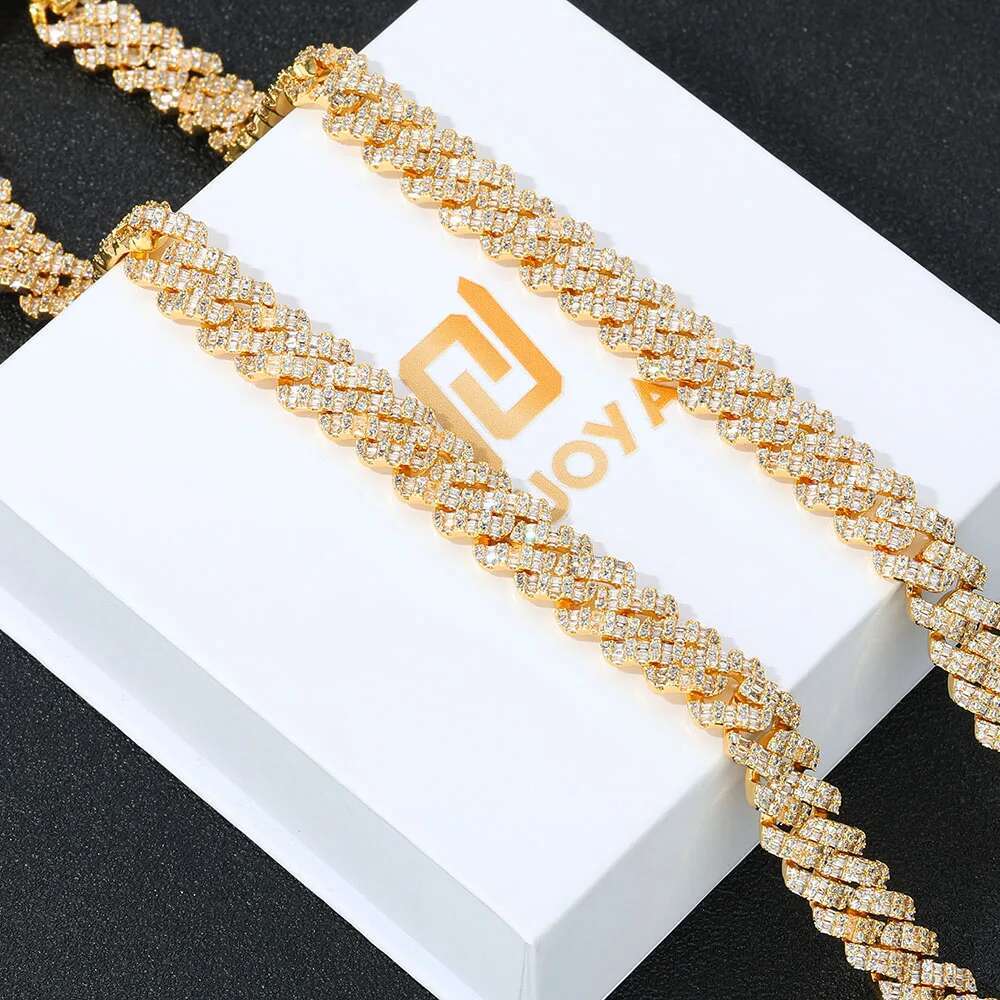 Hip Hop 10mm Width Diamond Cuban Link Necklace Gold Plated Men Prong Iced Out Cuban Link Chain Brass CZ Necklace Jewelries