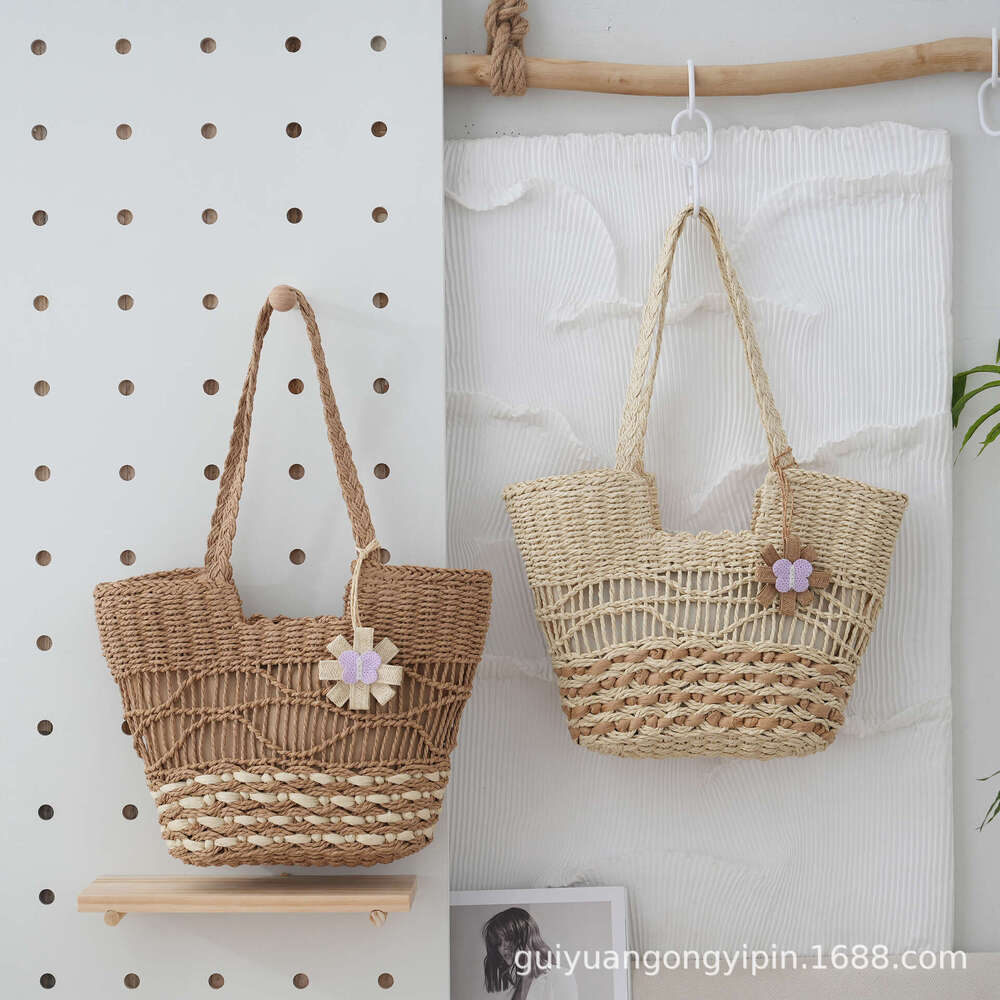 Handmade Beach Bag Handmade Straw Woven Shoulder Versatile Large Capacity Tote With Inner Lining Hollow Ripple Summer Beach Bag For Women Kq2
