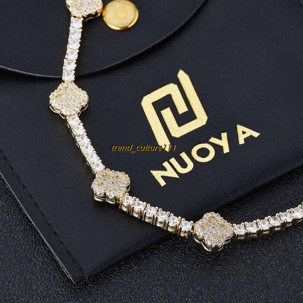 Hip hop spring buckle Moissanite tennis chain clover men's bracelet high-end accessories