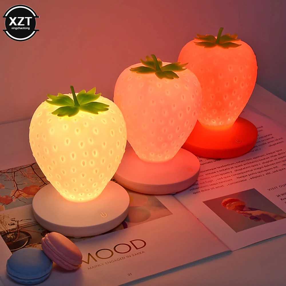 LED Strawberry Lamp for Bedroom Silicon Touch-Sensor USB Rechargeable Dimmable Idyllic Bedside Night Light for House Decoration M251114