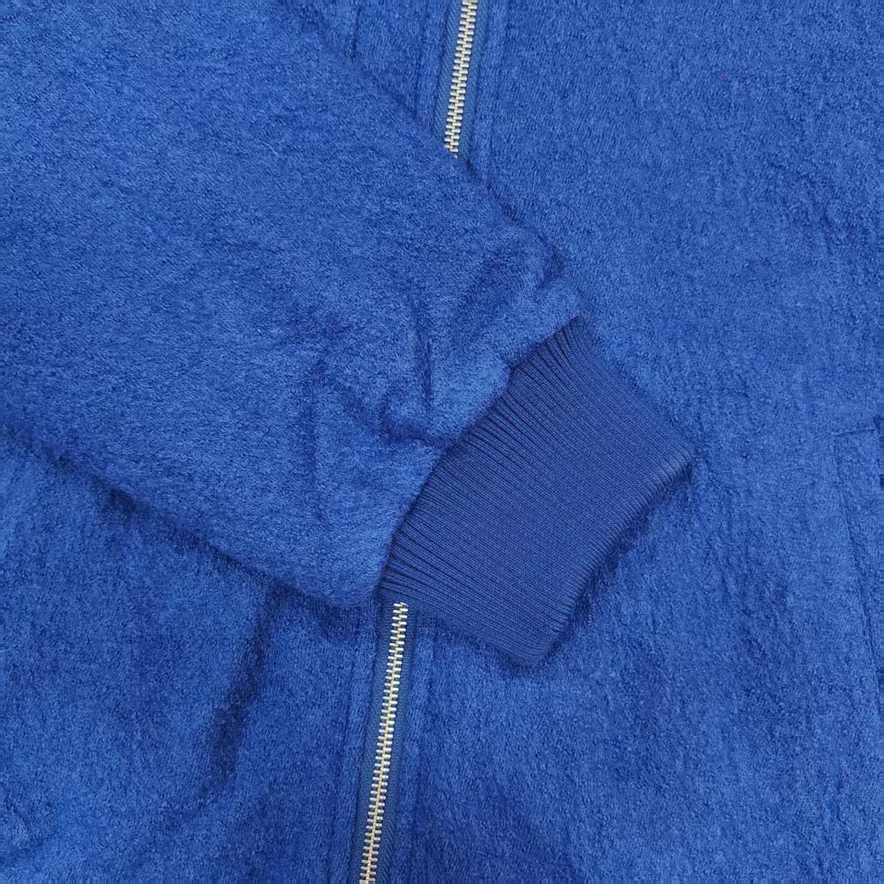 Men's Blue Tweed Zip-up Jacket with Shirt collar Ribbed cuffs and hem for Casual Streetwear