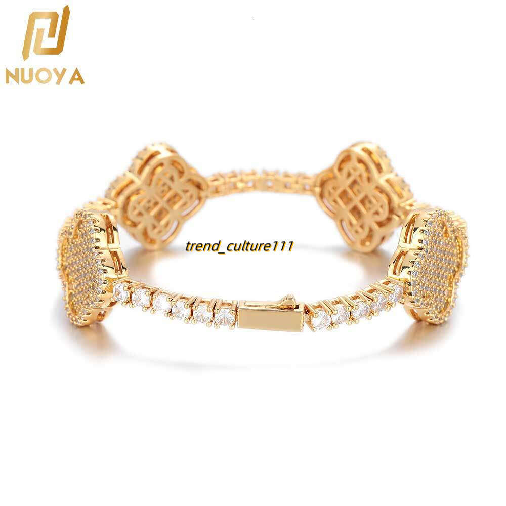Hip hop spring buckle four leaf clover Moissanite tennis bracelet, high-end and versatile accessory for men's bracelet