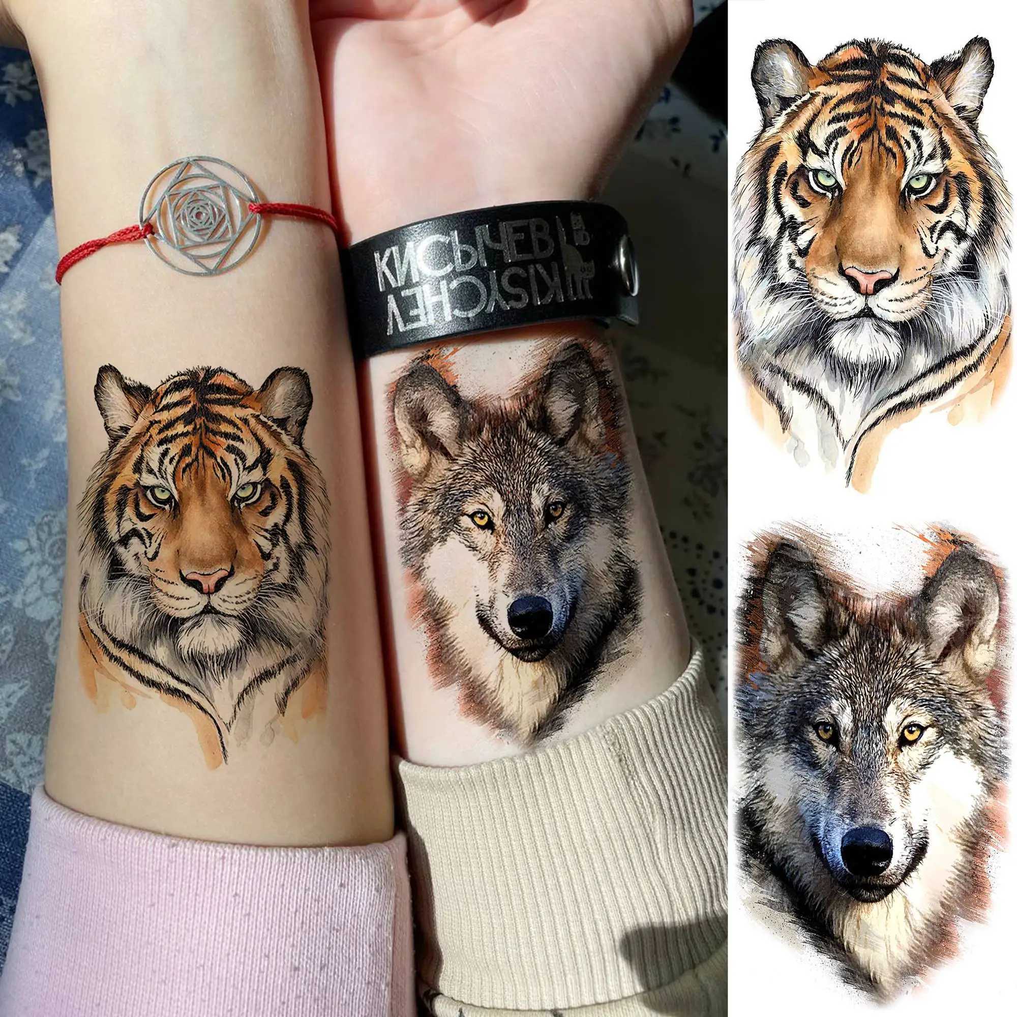 15 watercolor animal temporary tattoos suitable for women adults arms and necks 3D waterproof fake lion wolf tiger tattoo stickersXJ25414
