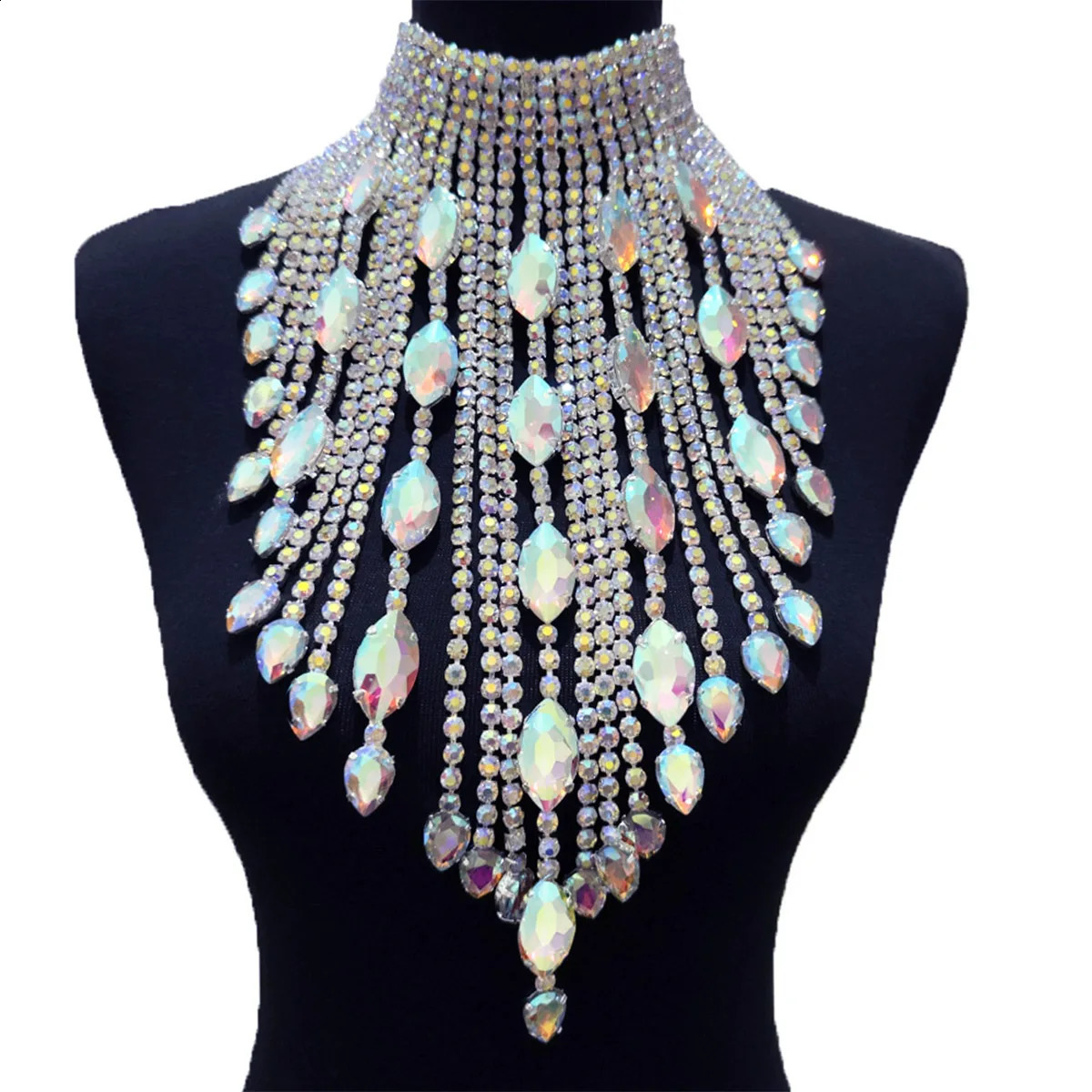 CuiEr 40cm long SS28 rhinestone chain tassel stunning crystal AB Lrregular necklace suitable for womens suffocation jewelry glass wedding 250408CJ