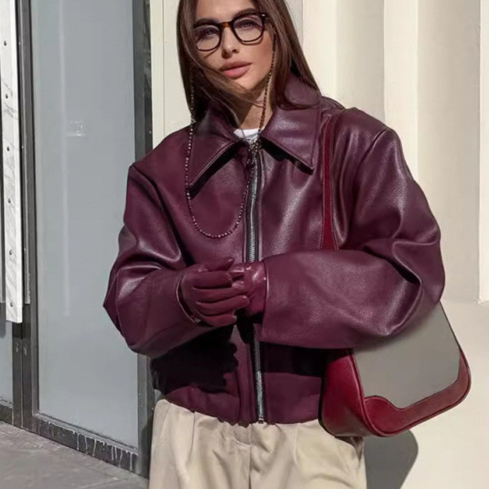 designer Motorcycle Style Winter Loose Fashion Leather Jacket New Women Coat