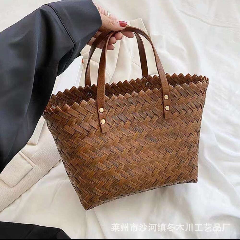 Handmade Beach Bag Mid Autumn Festival Gift Box Mooncake Special Hand-Held Straw Imitation Rattan Tote Bag, Large Capacity PP Woven Bag Kq2