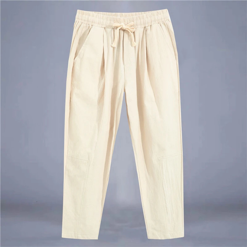 Autumn cotton mens lightweight pants casual solid color street clothing loose straight drawstring sports 250411