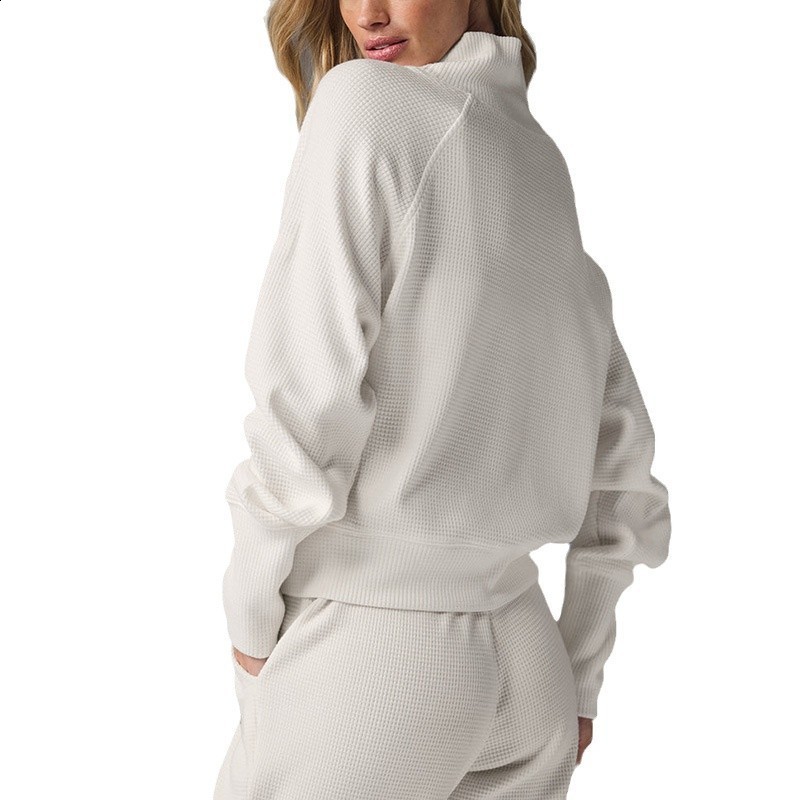 New Waffle High Collar Hoodie Long Sleeve High Waist Casual Versatile Leg Tights Fitness Sports Set for Women 241125 - view 6