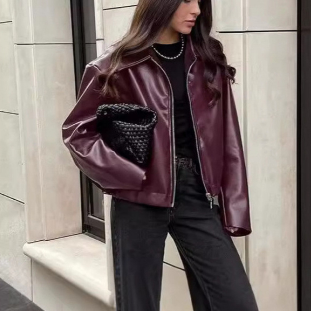 designer Motorcycle Style Winter Loose Fashion Leather Jacket New Women Coat
