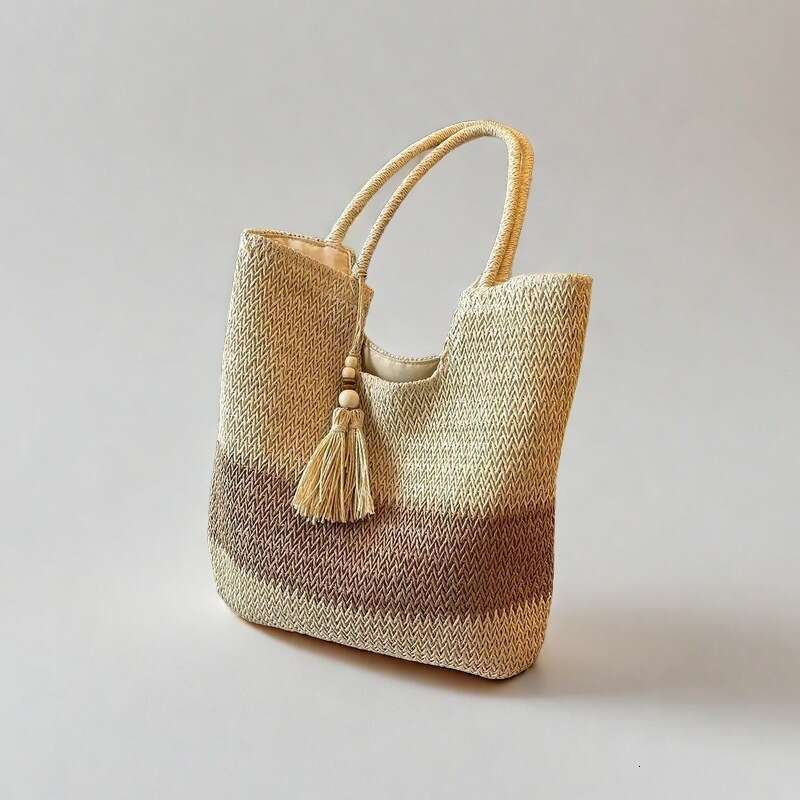 Handmade Beach Bag 2025 New Woven Straw Weaving Tassel Chinese Style Shoulder Large Capacity Tote Japanese And Korean Bag Kq2