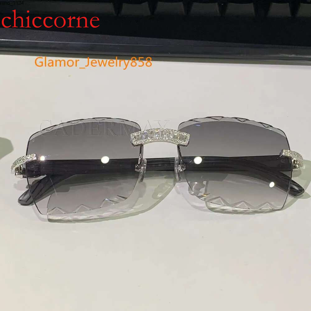 Hot Selg sier Baguette Moissanite Sun Glasses Dia Men Rimless Metal Purple Lens Sunglasses