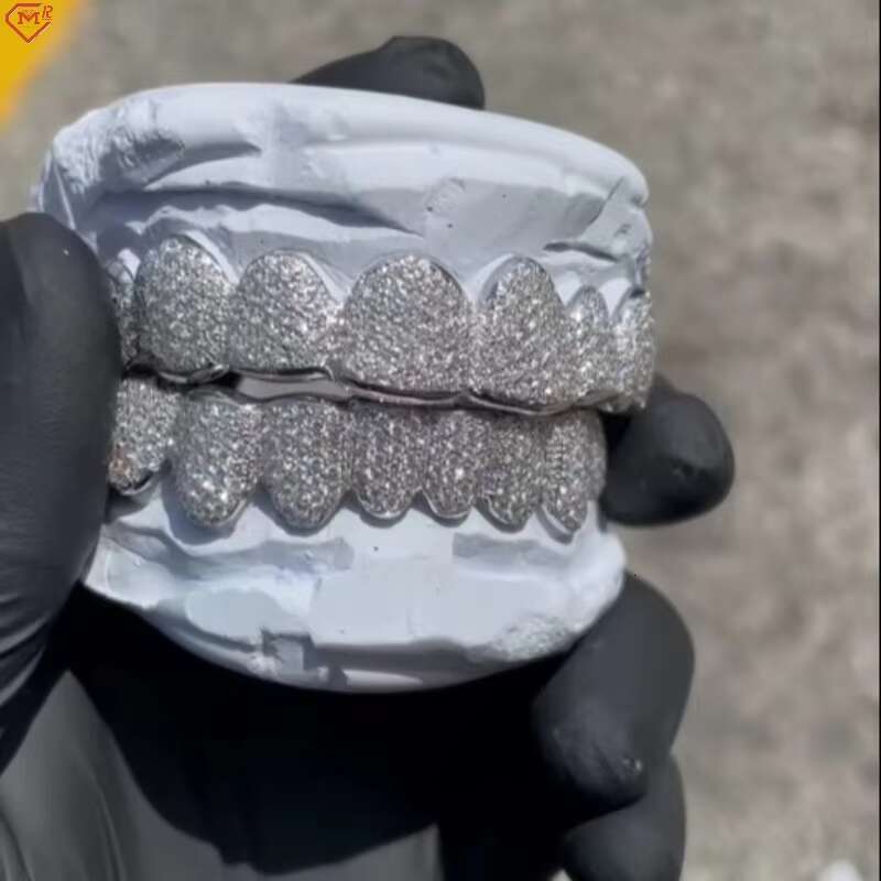 Custom VVS Moissanite Grillz Hip Hop 14k White Gold Tooth Diamond Silver 925 Iced Out Moissanite Grillz