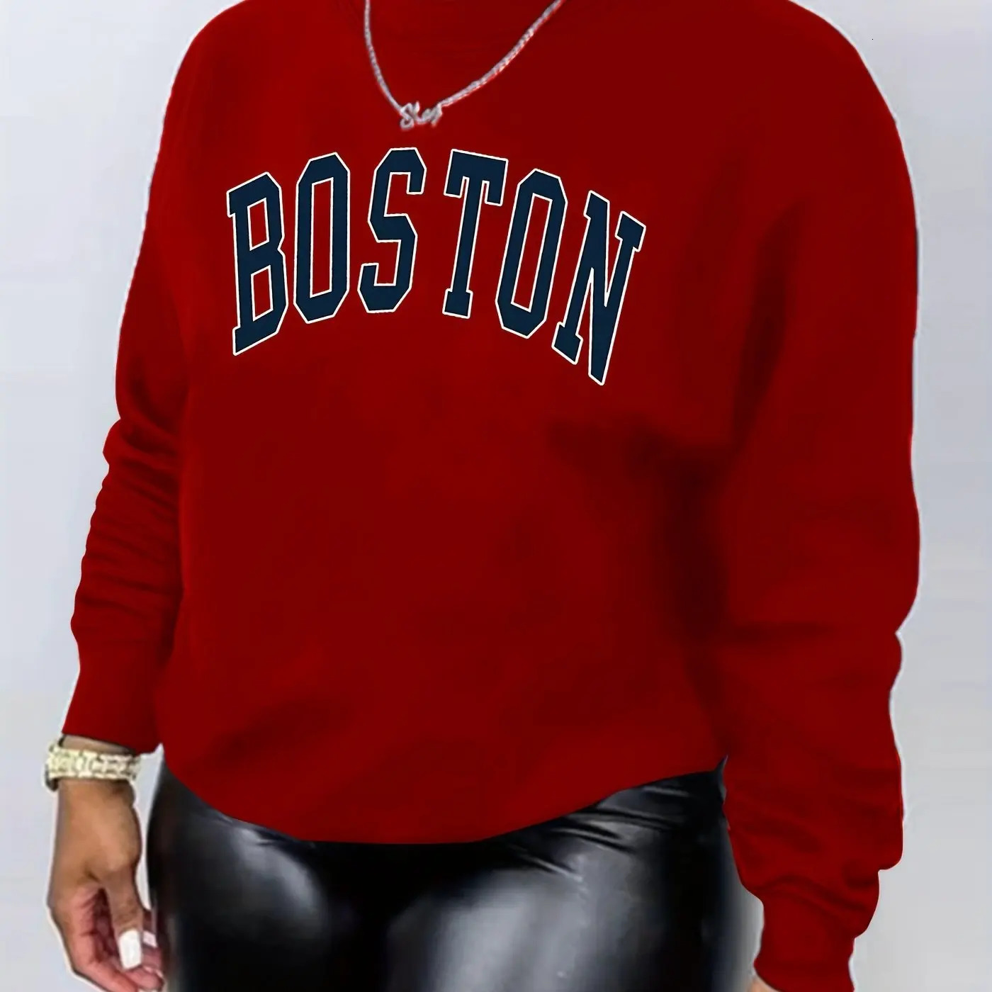 Womens Boston printed sweatshirt womens fashionable full matching street hoodie Crewneck casual Pullover oversized clothing 250414Z