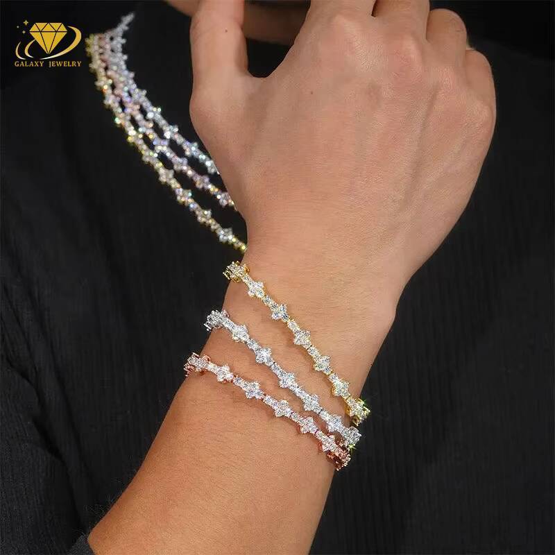 New Arrival 925 Sterling Silver Iced Out White Gold Pass Diamond Tester Rapper Jewelry 3MM Moissanite Cross Tennis Chain