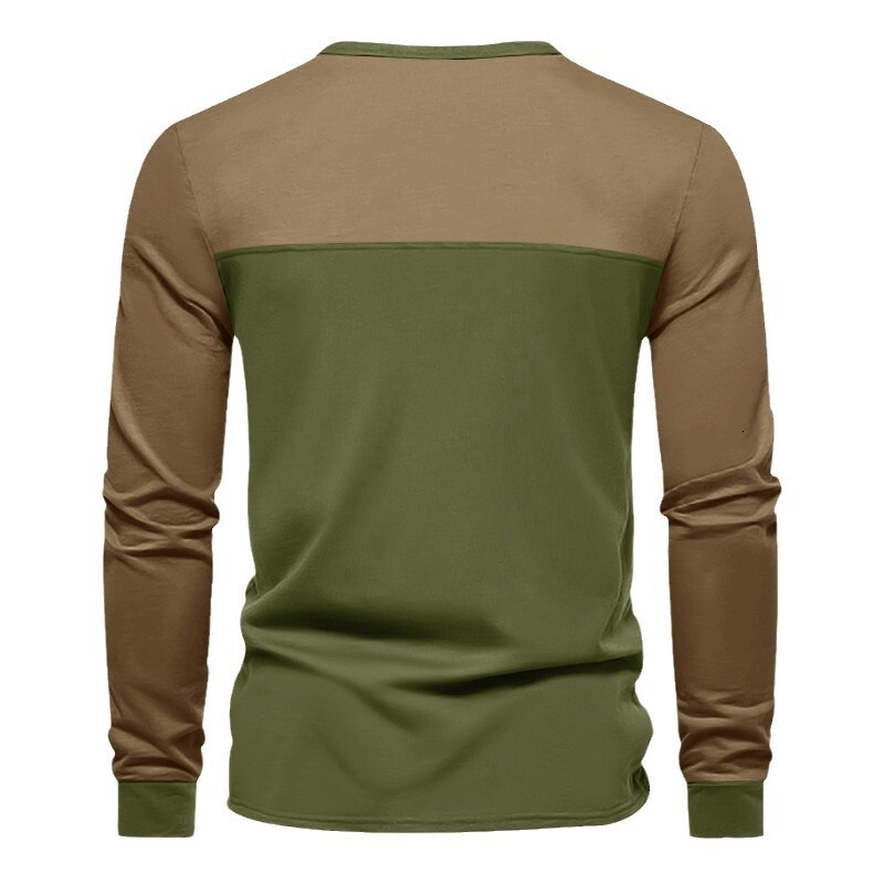 American style spring and autumn long sleeved T-shirt men, thin cut color blocking slim fit Henry base shirt for men