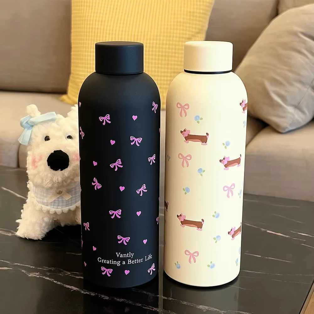 Bow Heart Kawaii Dog Pattern Stainless Steel Insulated Sports Water Bottle Fitness Cup Car Mug Dual-Layer Travel Thermos C251114