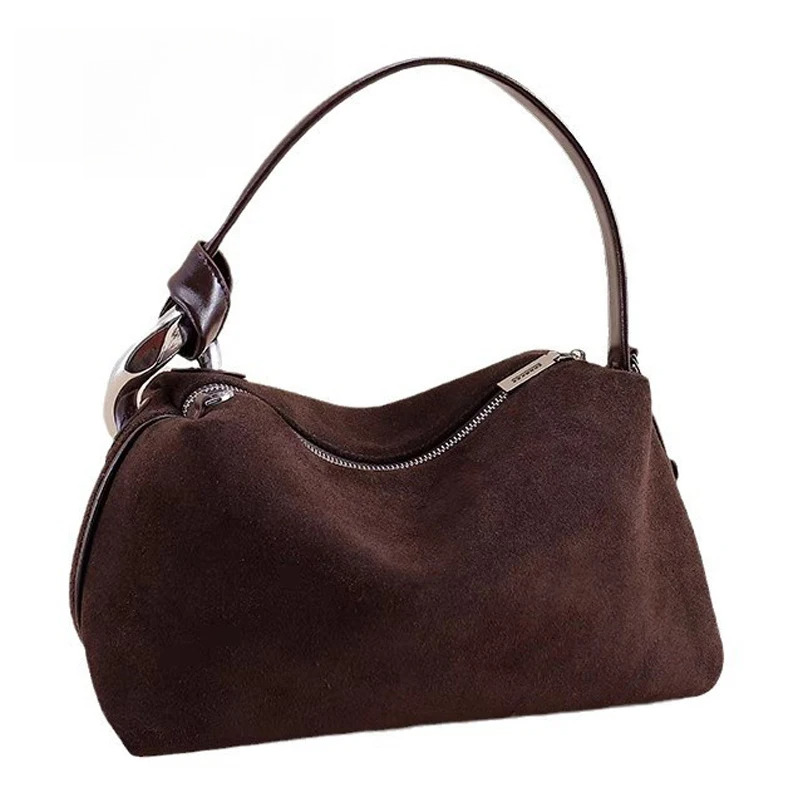 Designer bag handbag women's frosted suede leather high-quality brown coffee single shoulder crossbody bag red
