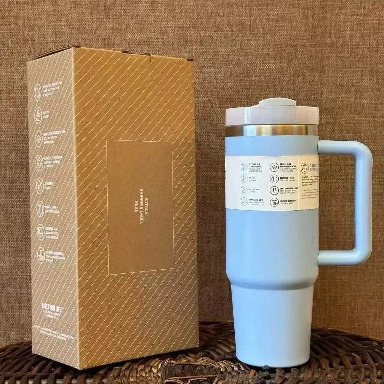 New Stainless Steel Vacuum Insulated Travel Mug 40ozLeak-Proof Tumbler with Straw for CarIced Coffee Cup for CampingPicnic C251114