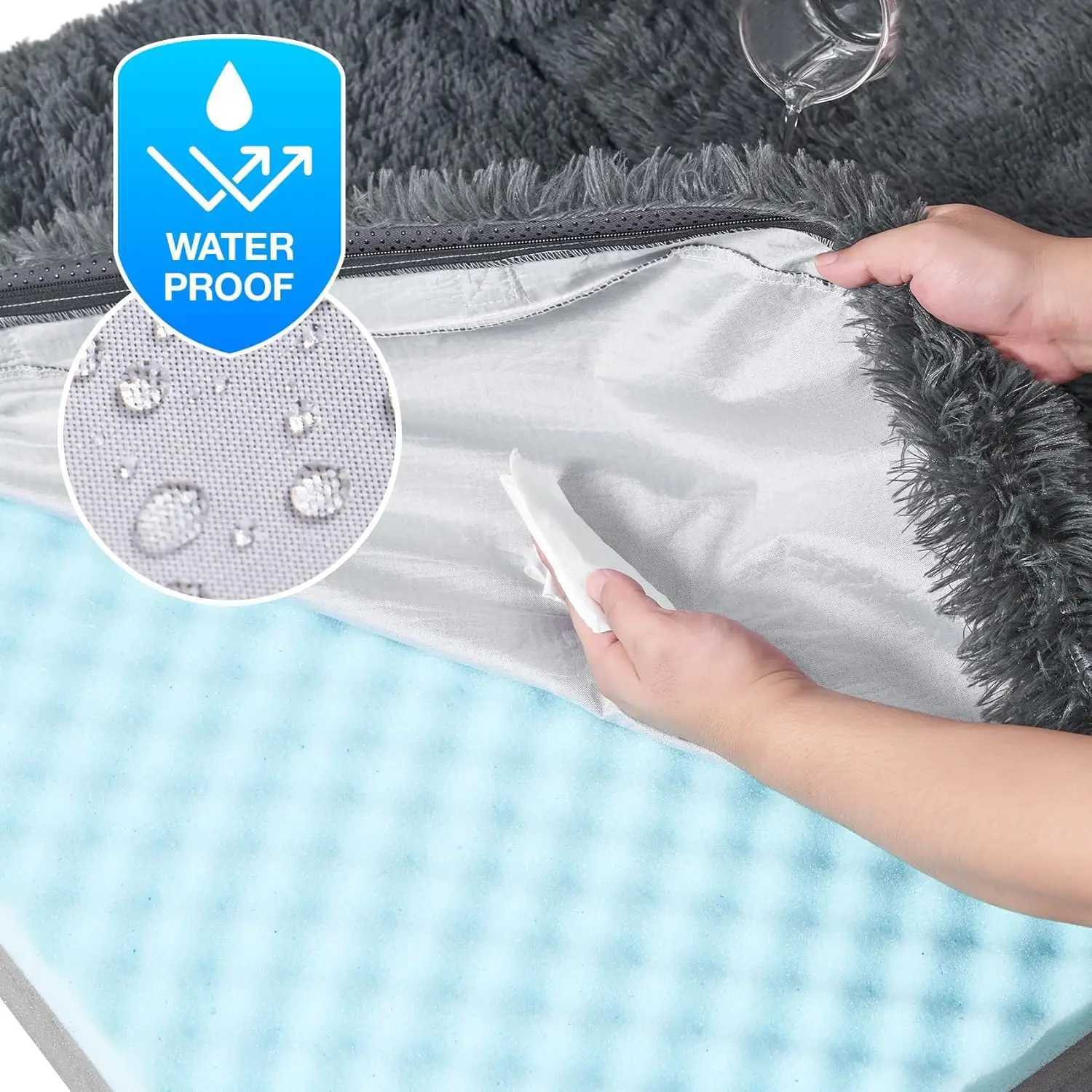 Folding human dog bed orthodontic memory foam human size dog bed waterproof pet bed adult artificial fur pet sofa X250412