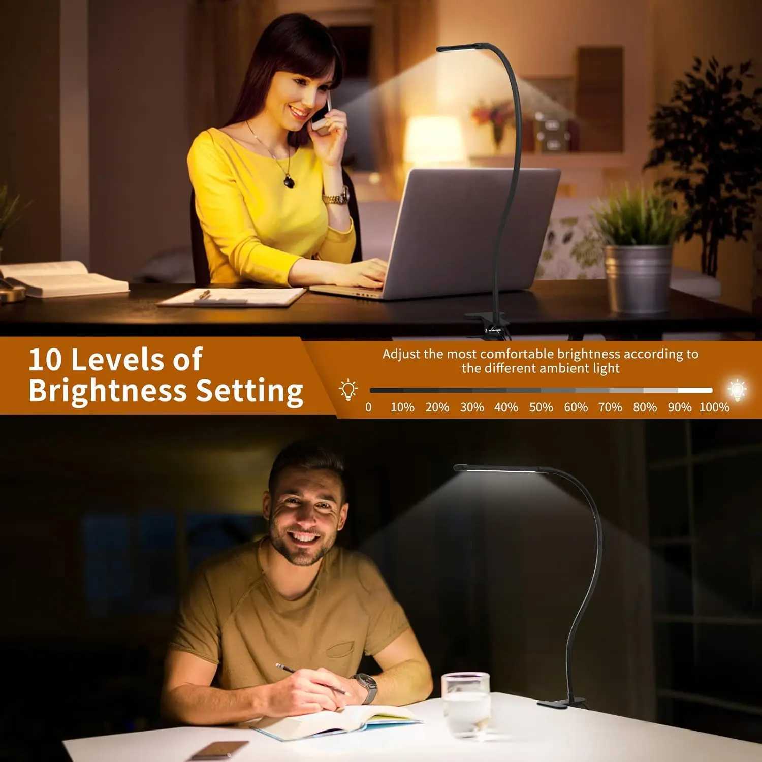 LED Desk Lamp with Clamp Adjustable 3 Color Modes 10 Brightness Level Table Lamp USB Eye Caring Flexible Gooseneck Desk Light M251114