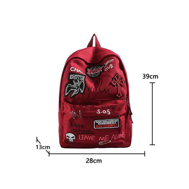 Gothic Rock Backpack For Men And Women Large Capacity Canvas Casual Backpack With Metal Patchwork Accents for Daily UseW251113