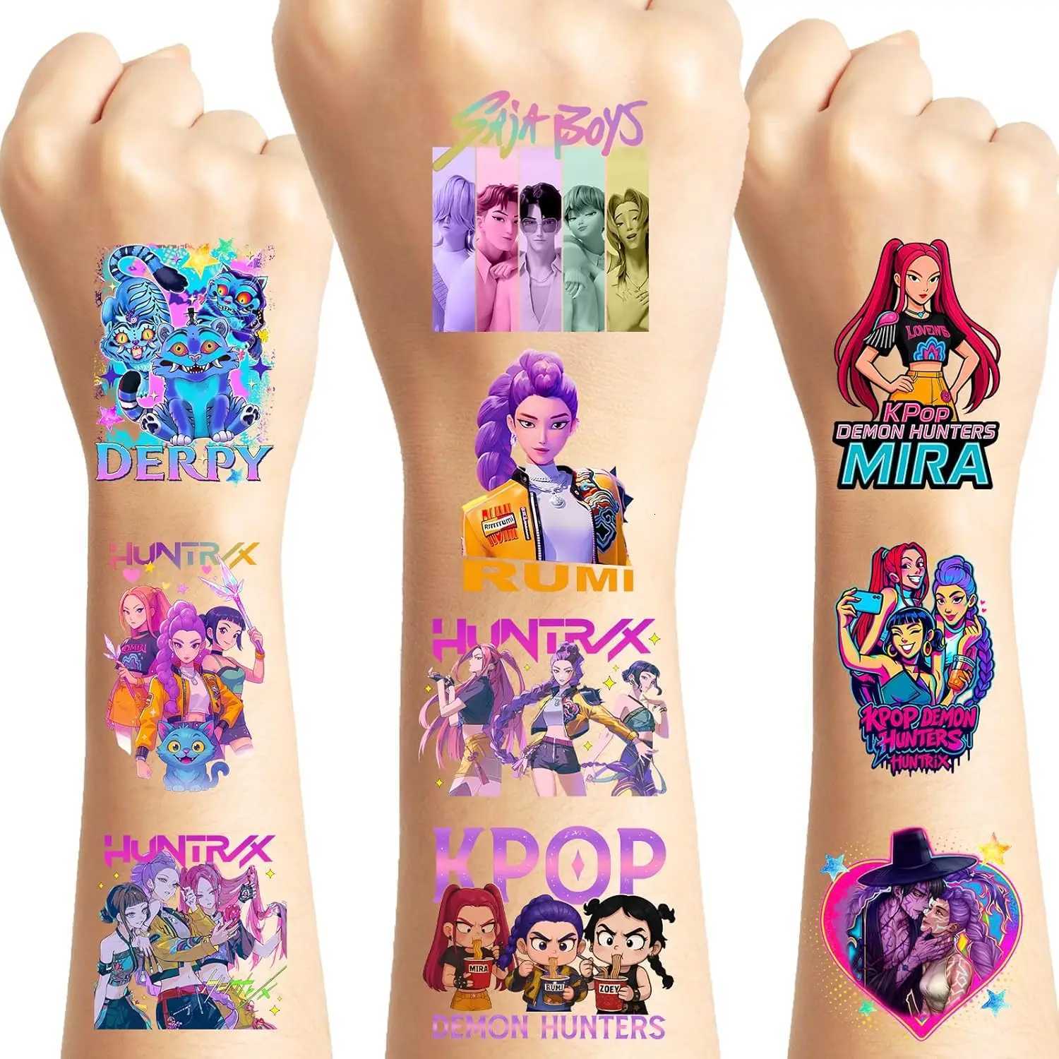 Kpop Demon Movie Hunters Temporary Tattoos Removable Tattoo Stickers for Kids Goodie Bag Stuffers Party Supplies Decoration Gift Z251111