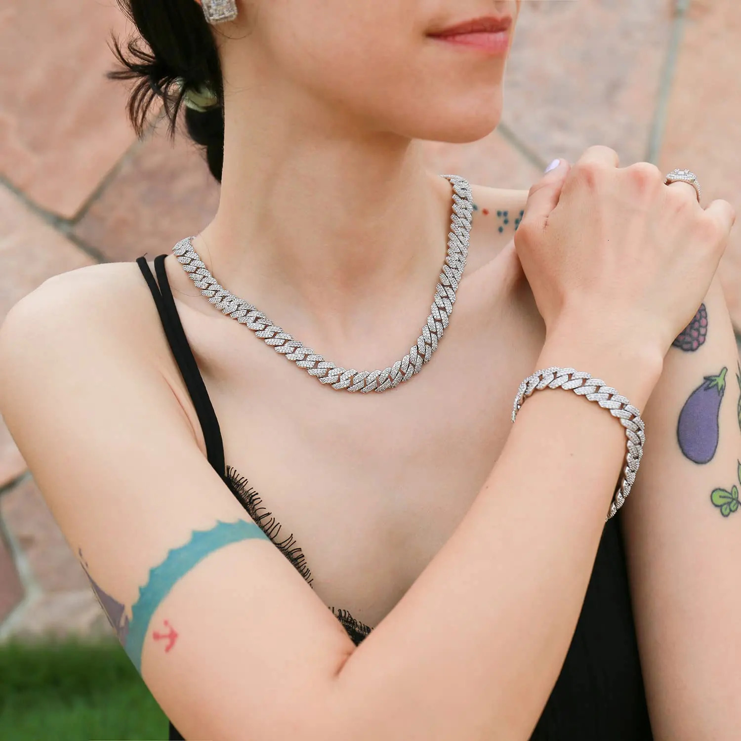 14mm Hip Hop Iced Out Cuban Link Chain Necklace 18k Gold/White Gold Plated Bling Miami Choker Lab Diamond Necklace Gift for Men 250407