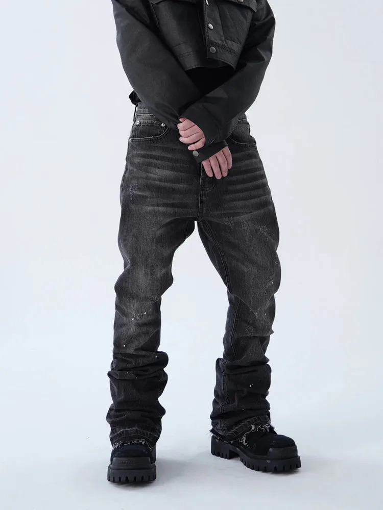 2025 American Retro Y2K Streetwear Washed Black Slim Flared Jeans Pants For Men Clothing Cotton Long Trousers Ropa Hombre 251106