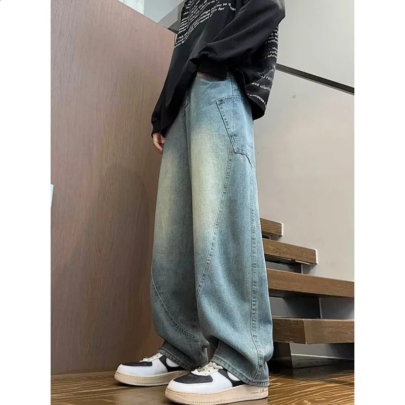 Mens jeans wide mens pants Y2k Trousers denim shorts streetwear loose clothing perishable goods torn 250407