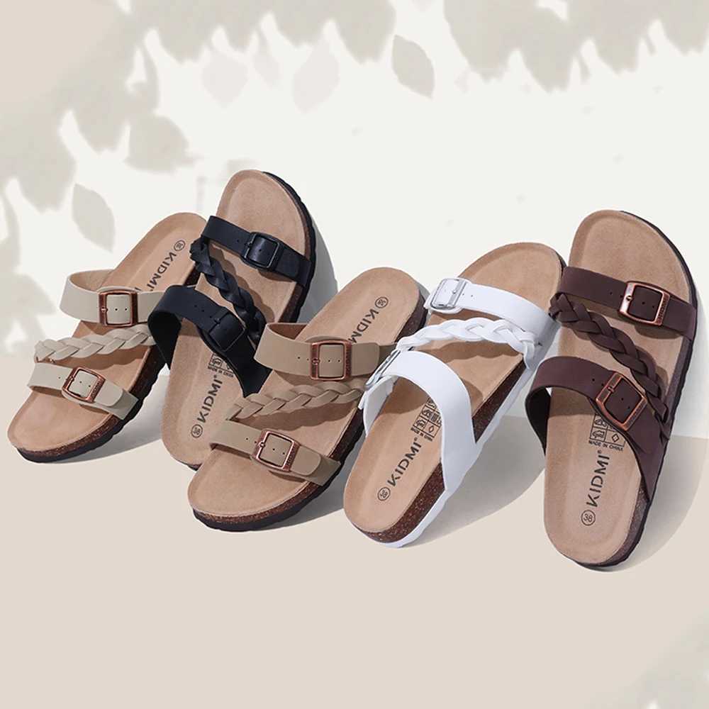 Litfun Classic Womens Cork Slippers With Arch Support Lady Summer Cork Sandals Trendy Slip-On Slippers With Adjustable Buckle W250414