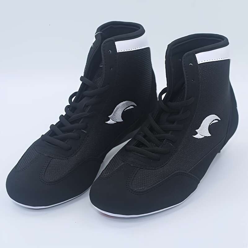 Yinsheng Men Women Low Top Boxing Shoes High Top Sparring Training Sneakers With Crescent Moon Design, Black, Lac Up, All Season Wear, Rubber Sole,