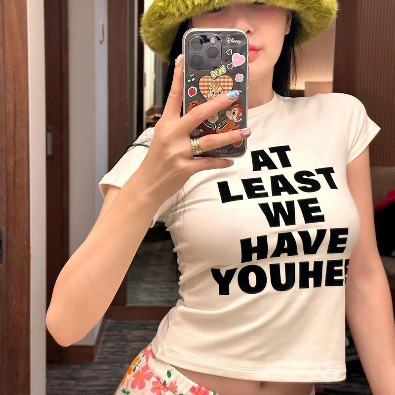 Women T-Shirt Y2k Tops Crop Top Letter 2000s Harajuku Summer Korean Fashion Streetwear Gothic Short Sleeve Aesthetic Clothing 250411
