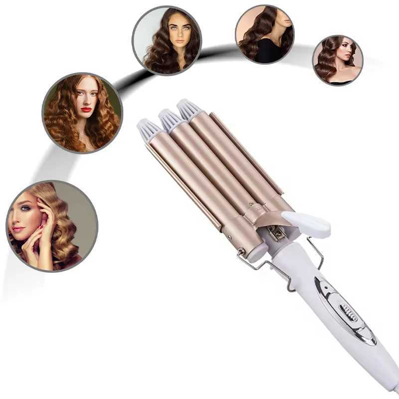 Dual Voltage 3 Barrel Ceramic Hair Curler Wand Electric Styling Tool PTC Heater LCD Waving Barrel Iron for Household UseT251114