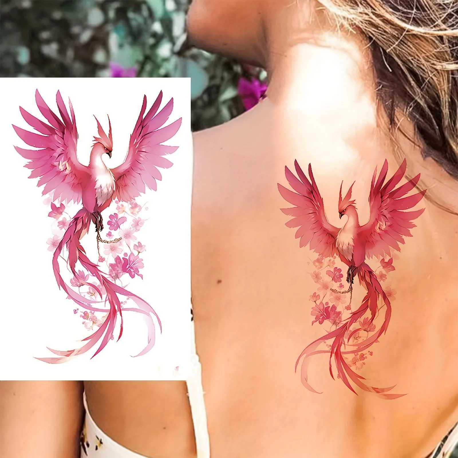 Waterproof Temporary Tattoo Stickers Phoenix Flash Tattoo Female Colorful Phoenix Body Art Fake Tattoo Flower Arm TattooXJ25414